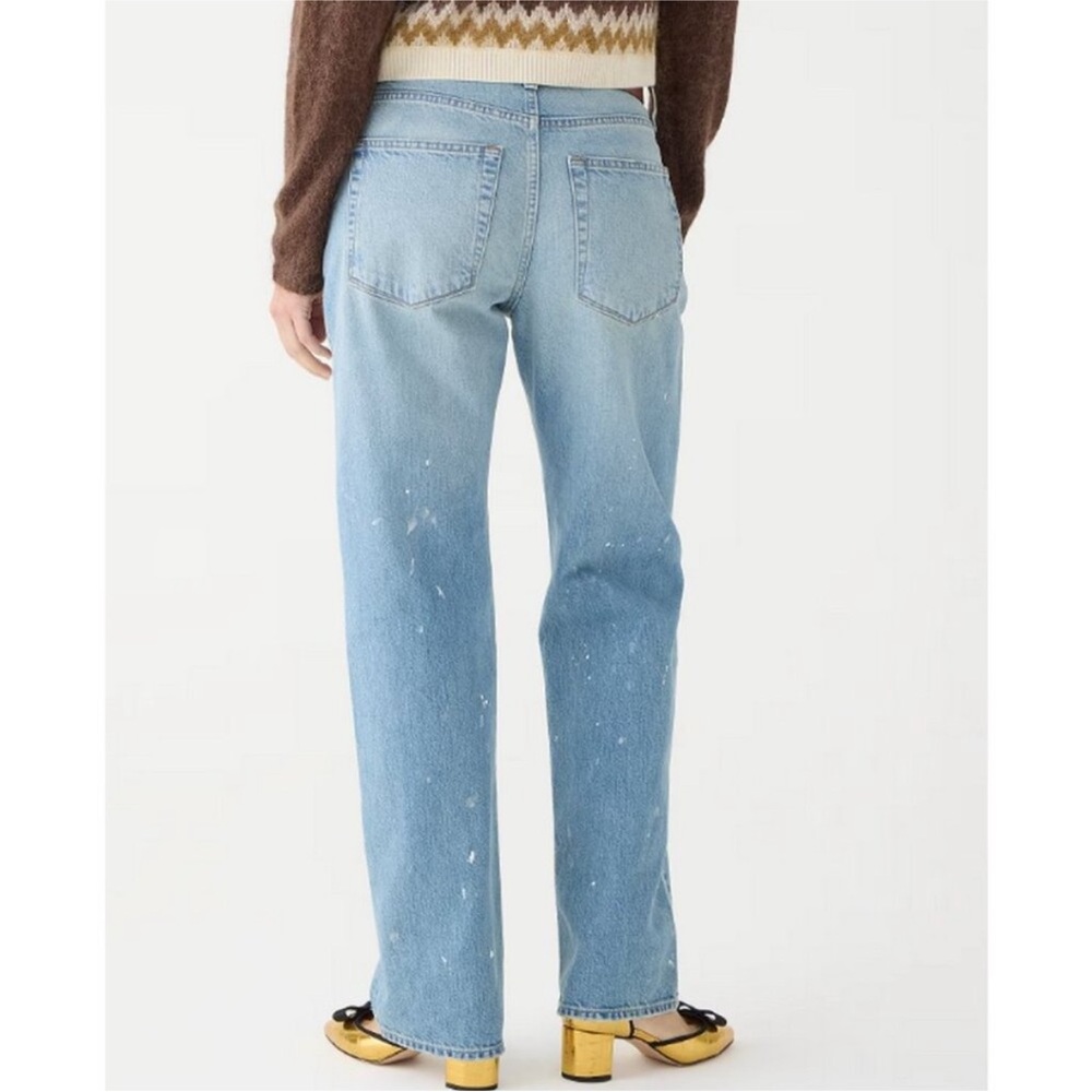 J CREW Mid Rise Slouchy Straight Jeans with Paint Splatter Ice Blue Wash Size 33 - Picture 5 of 12